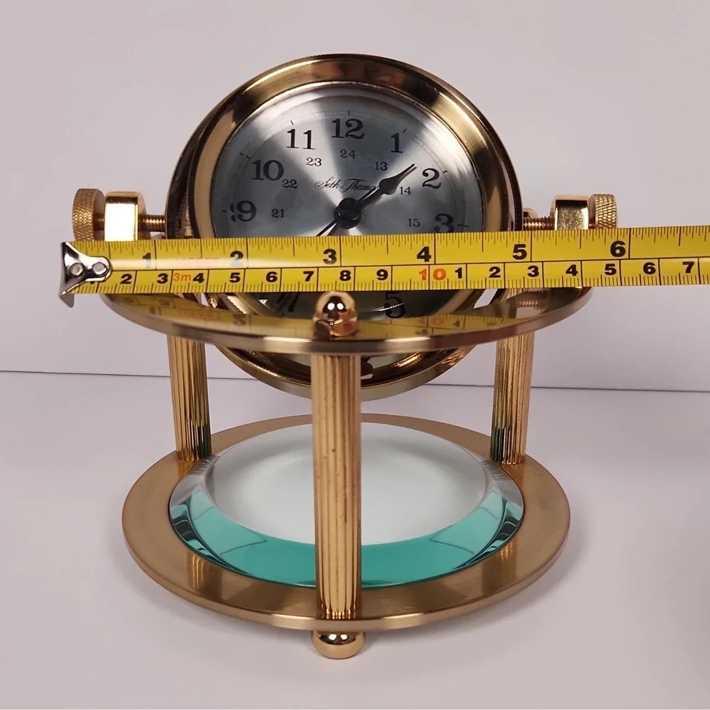 Vintage Seth Thomas Brass Gimbal Schooner Desk Clock Model 1044 - WORKING!